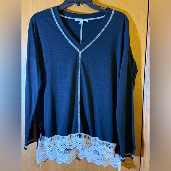 She + Sky Tops - She + Sky Black and White Lace Trim Top